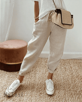 High - Waist Drawstring Linen Pants - Vendune.com
